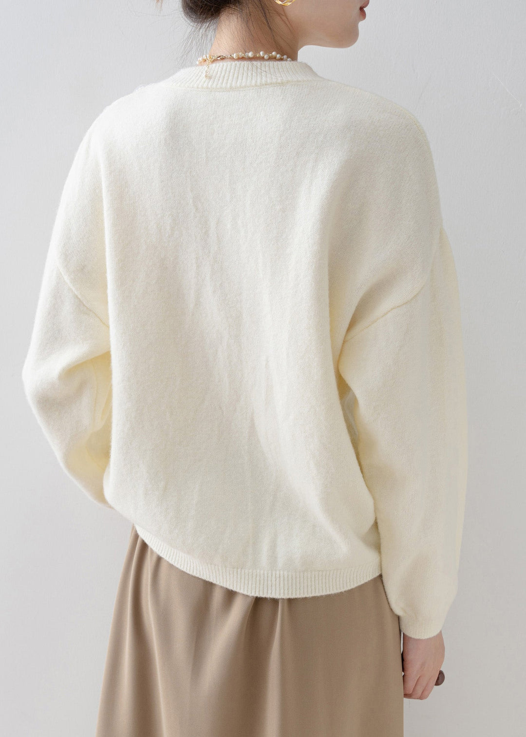 French White O Neck Floral Sequins Knit Sweater Tops Spring