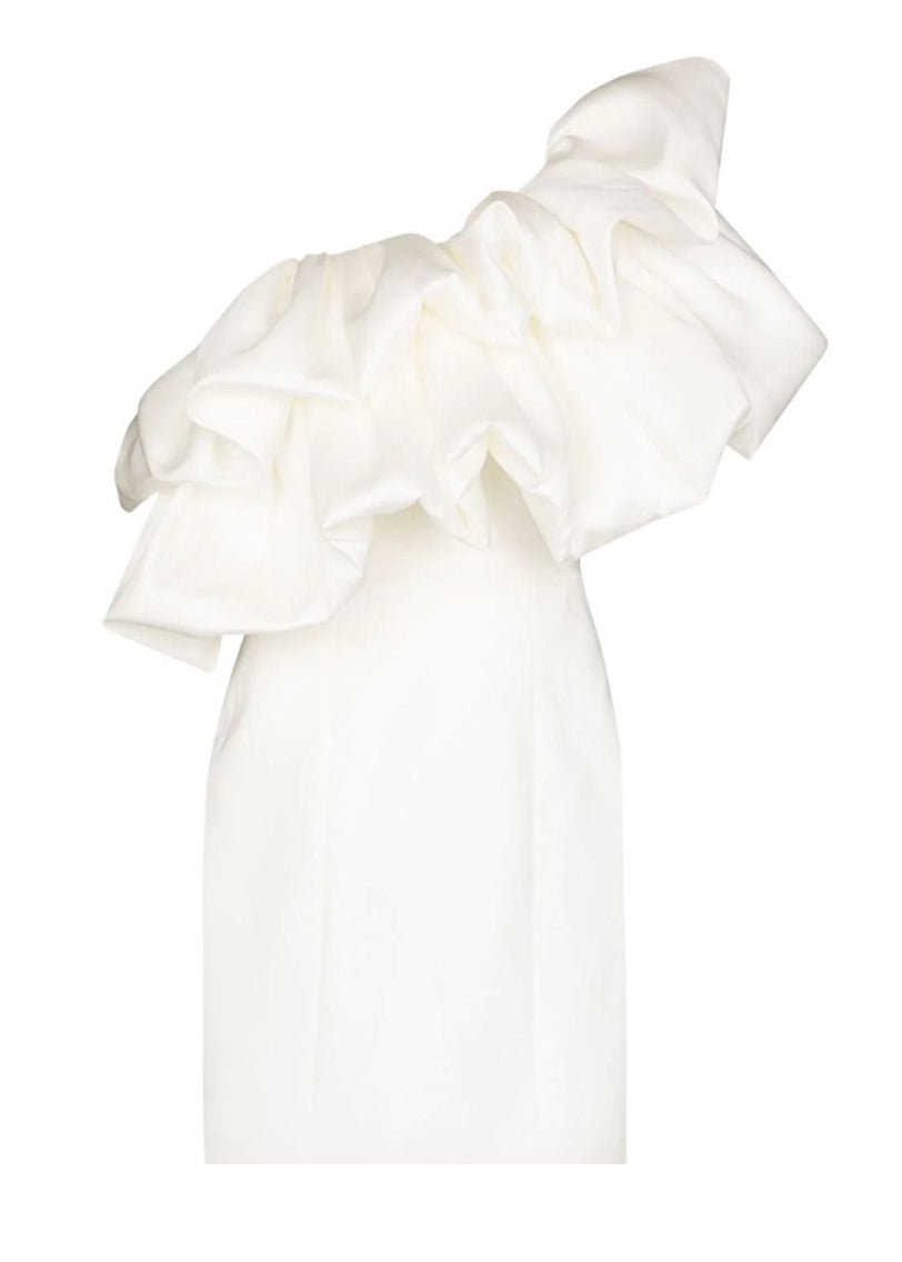 French White One Shoulder Pleated Dress Summer
