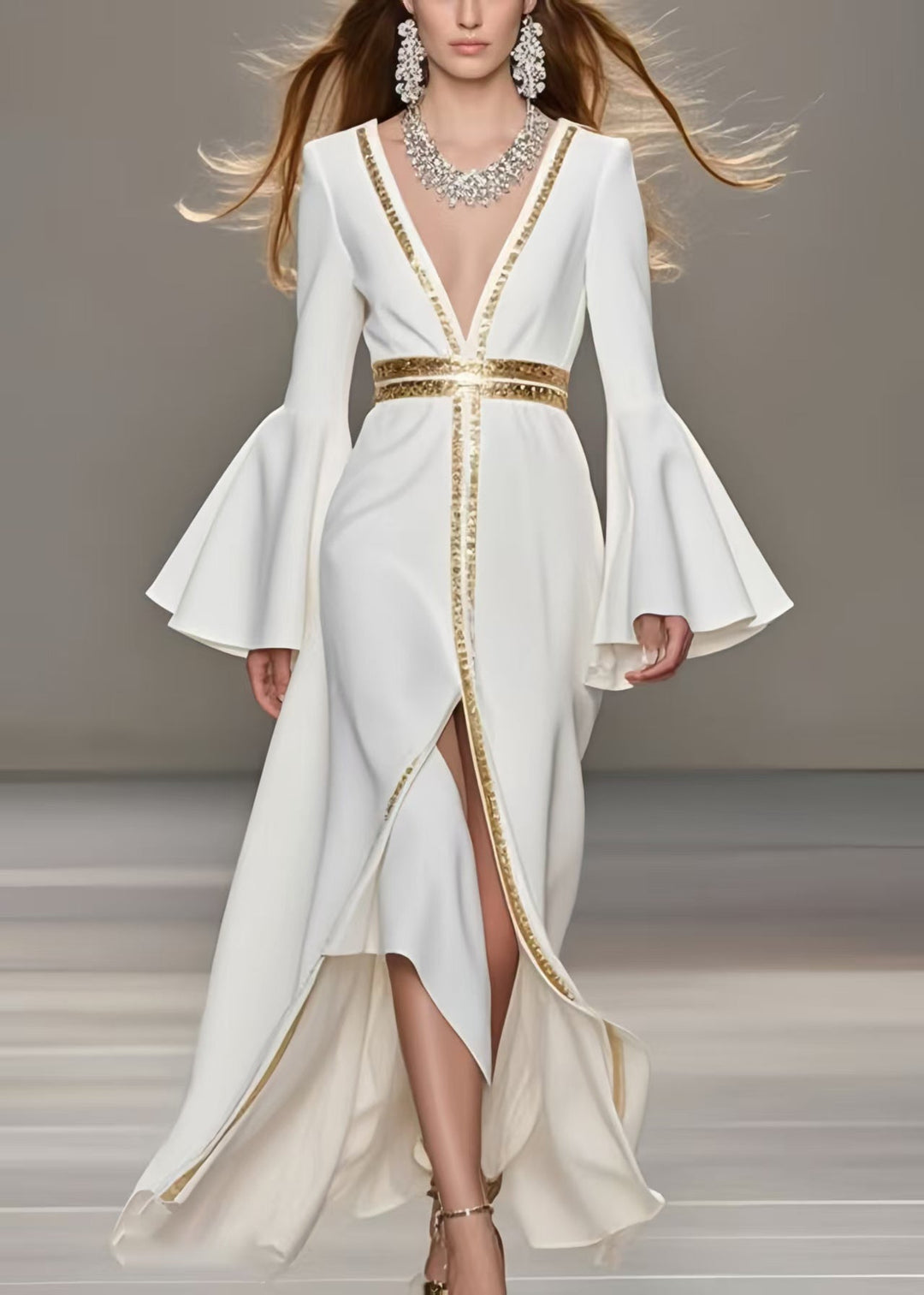French White Patchwork Side Open Chiffon Vestidos Dress Spring
