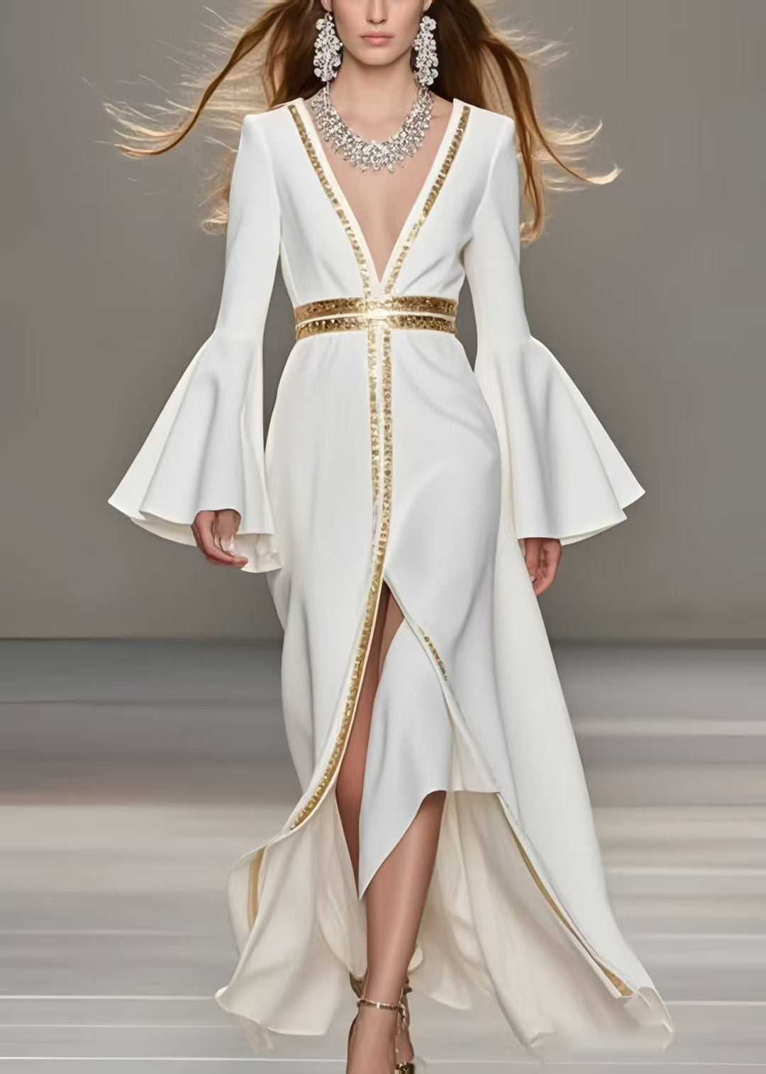 French White Patchwork Side Open Chiffon Vestidos Dress Spring