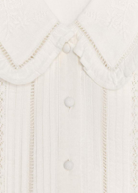 French White Peter Pan Collar Hollow Out Cotton Mid Dress Sleeveless