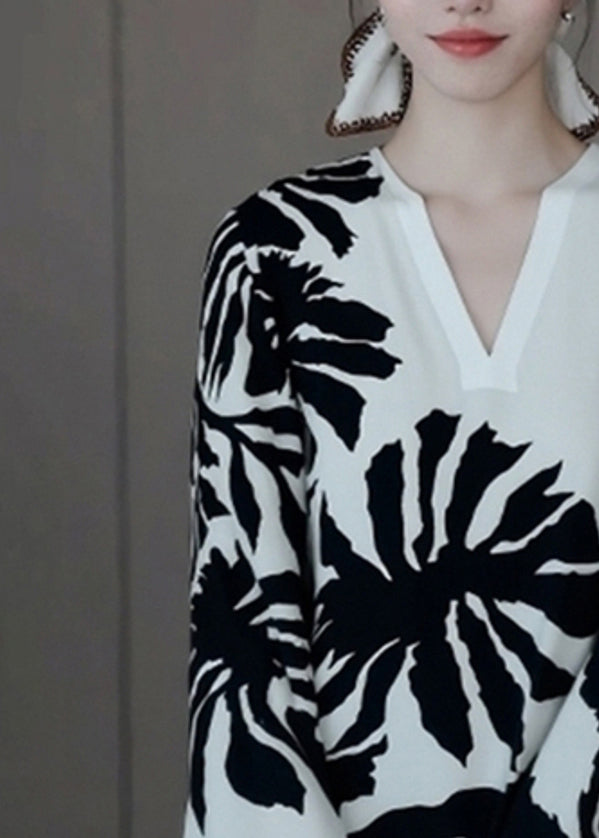 French White Print Wrinkled Shirt Batwing Sleeve