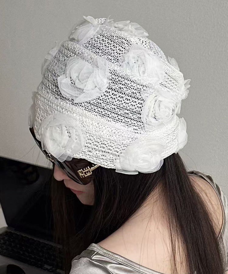 French White Rose Thin Breathable Knitted Boonie Hat