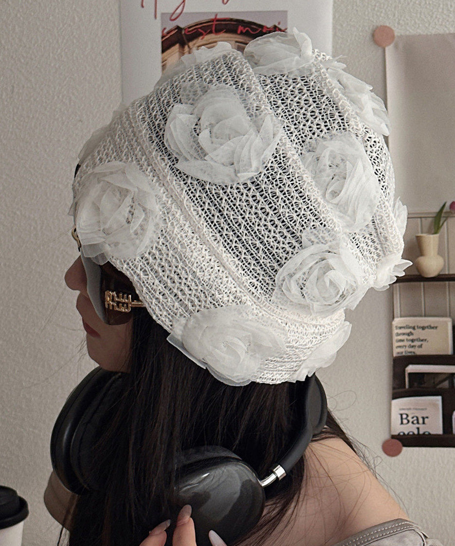 French White Rose Thin Breathable Knitted Boonie Hat