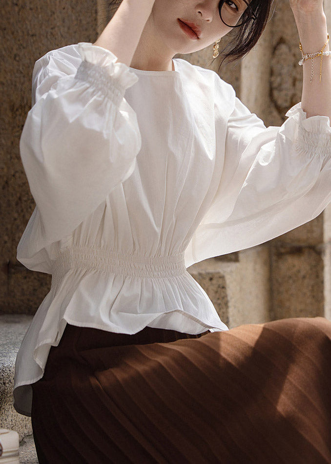 French White Ruffled Patchwork Top Fall