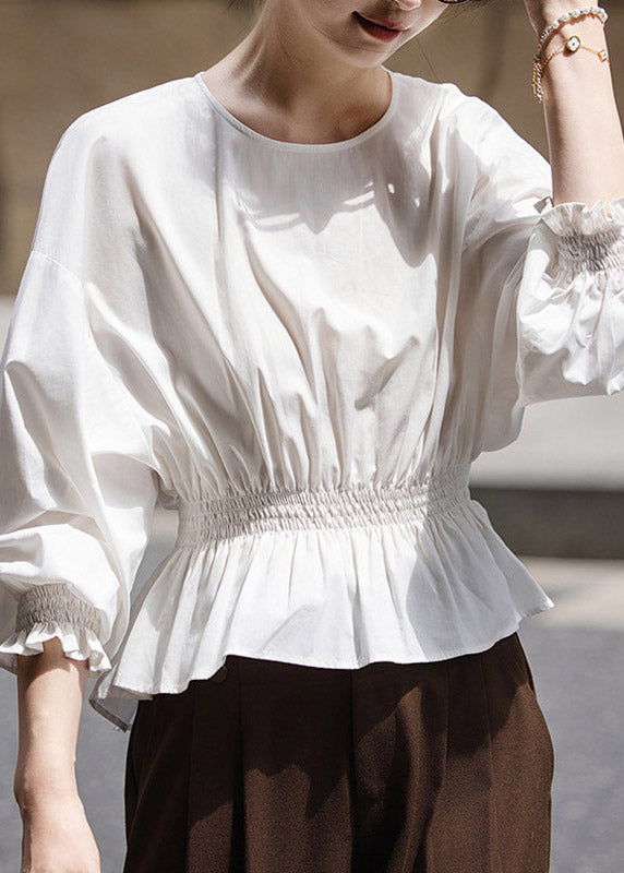 French White Ruffled Patchwork Top Fall