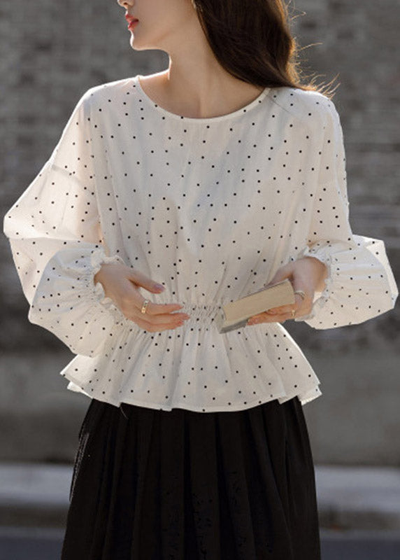 French White Ruffled Patchwork Top Fall