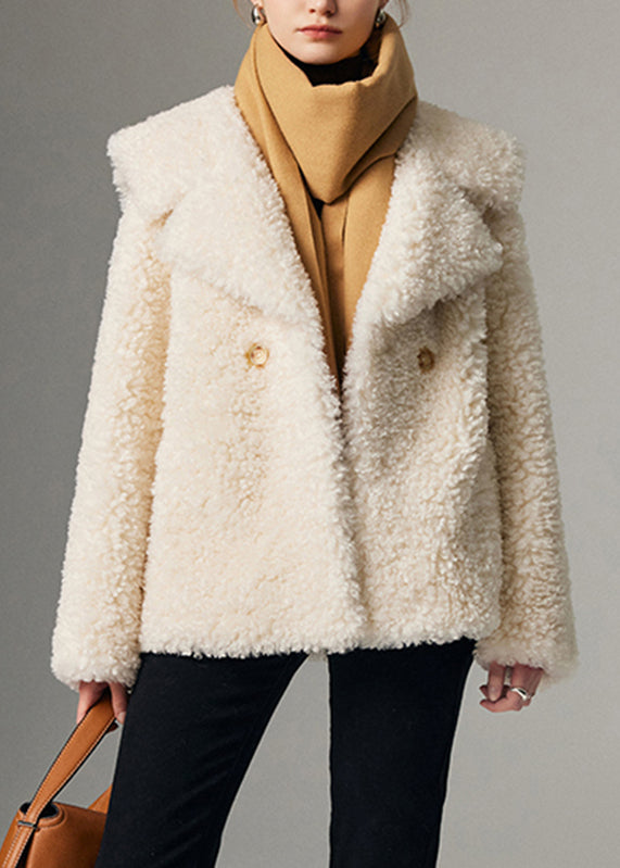 French White Sailor Collar Button Cozy Faux Fur Coats Winter