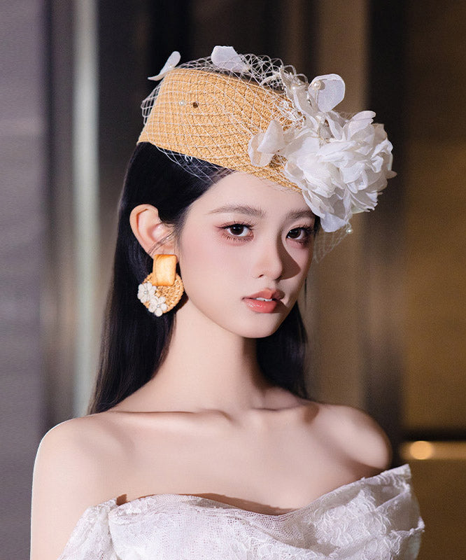 French White Tulle Multi-Layer Floral Pearl HairPiece