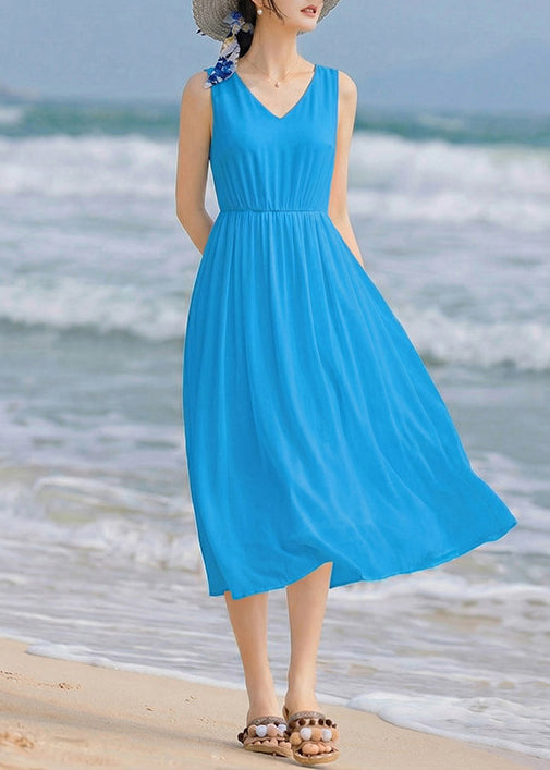 French White V Neck Wrinkled Patchwork Chiffon Long Dress Sleeveless