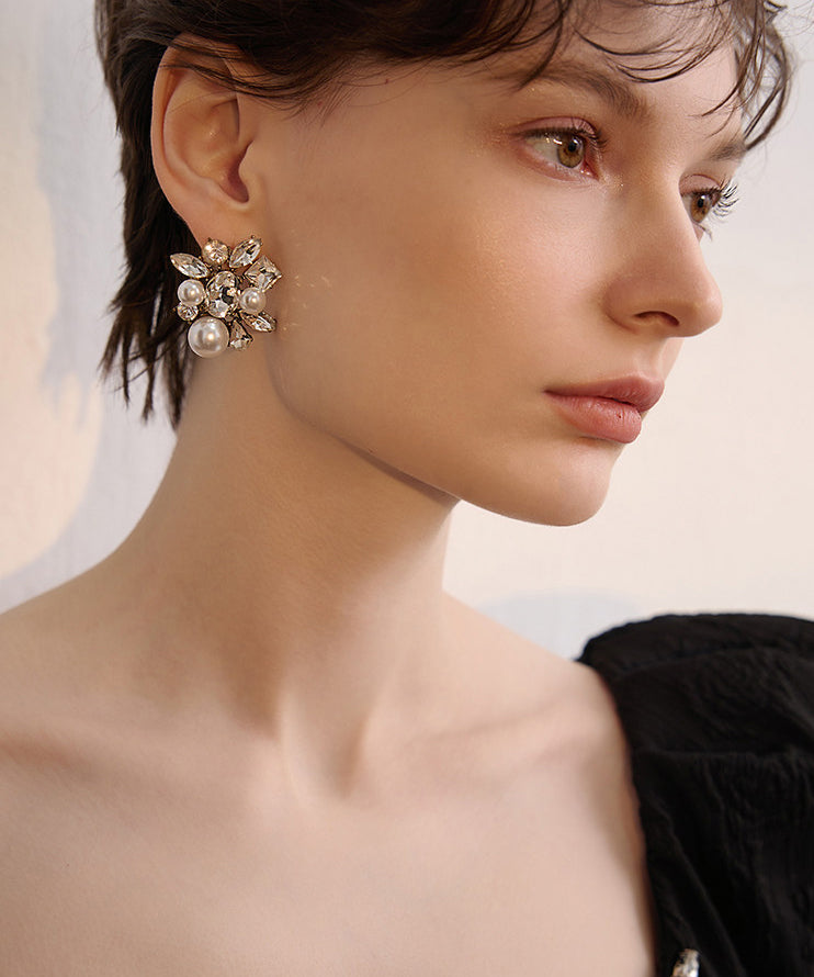 French White Zircon Fine Pearl Drop Earrings - Omychic