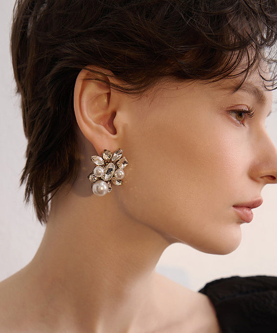 French White Zircon Fine Pearl Drop Earrings - Omychic