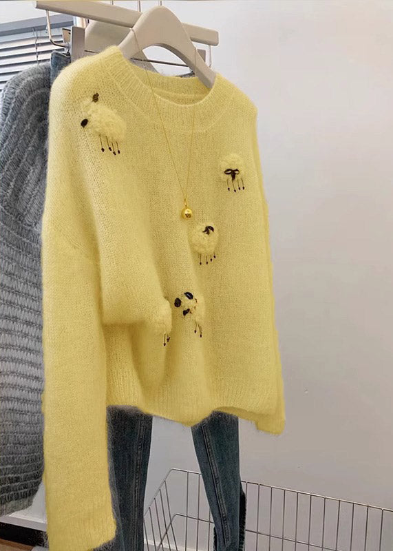 French Yellow O Neck Cashmere Cashmere Knit Sweaters Spring