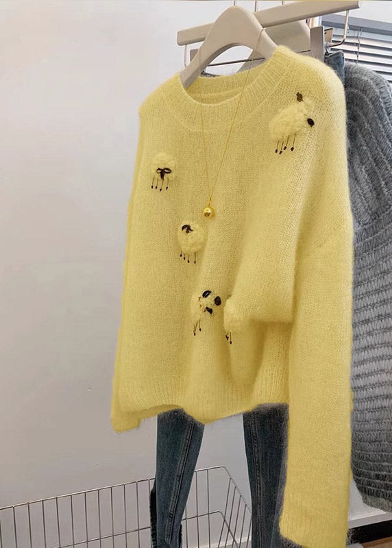 French Yellow O Neck Cashmere Cashmere Knit Sweaters Spring