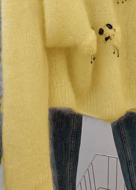French Yellow O Neck Cashmere Cashmere Knit Sweaters Spring