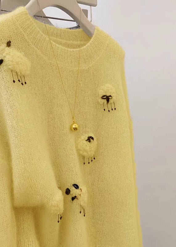 French Yellow O Neck Cashmere Cashmere Knit Sweaters Spring