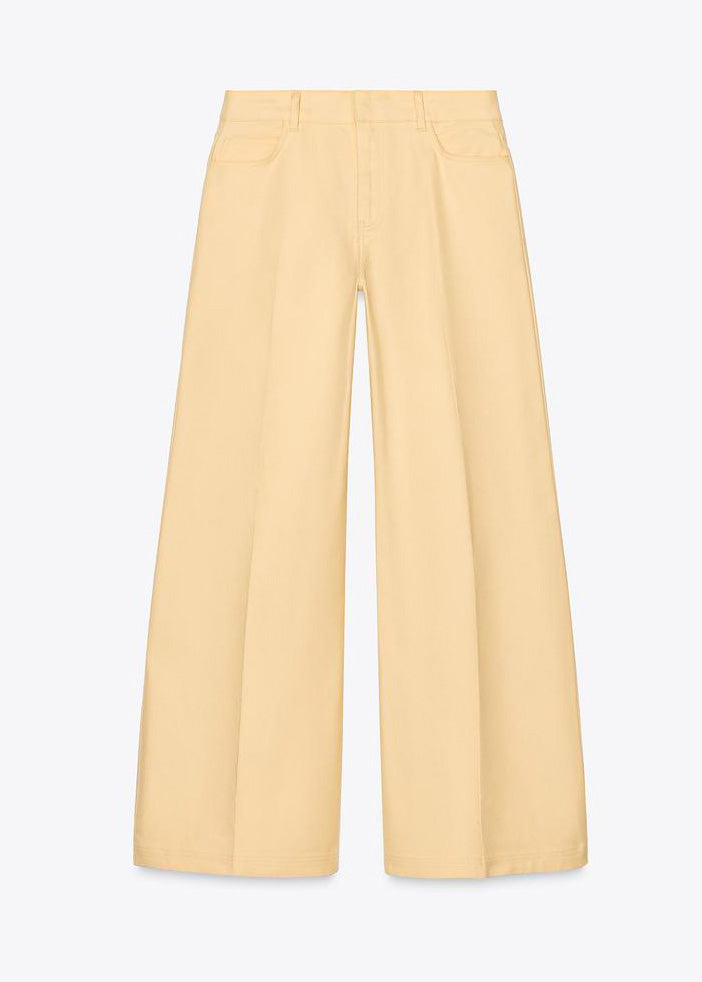 French Yellow Peter Pan Collar Tops And Pants Cotton Two Pieces Set Summer