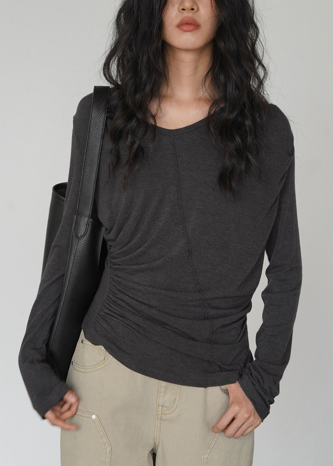 French Yellow V Neck Wrinkled Cotton Tops Spring