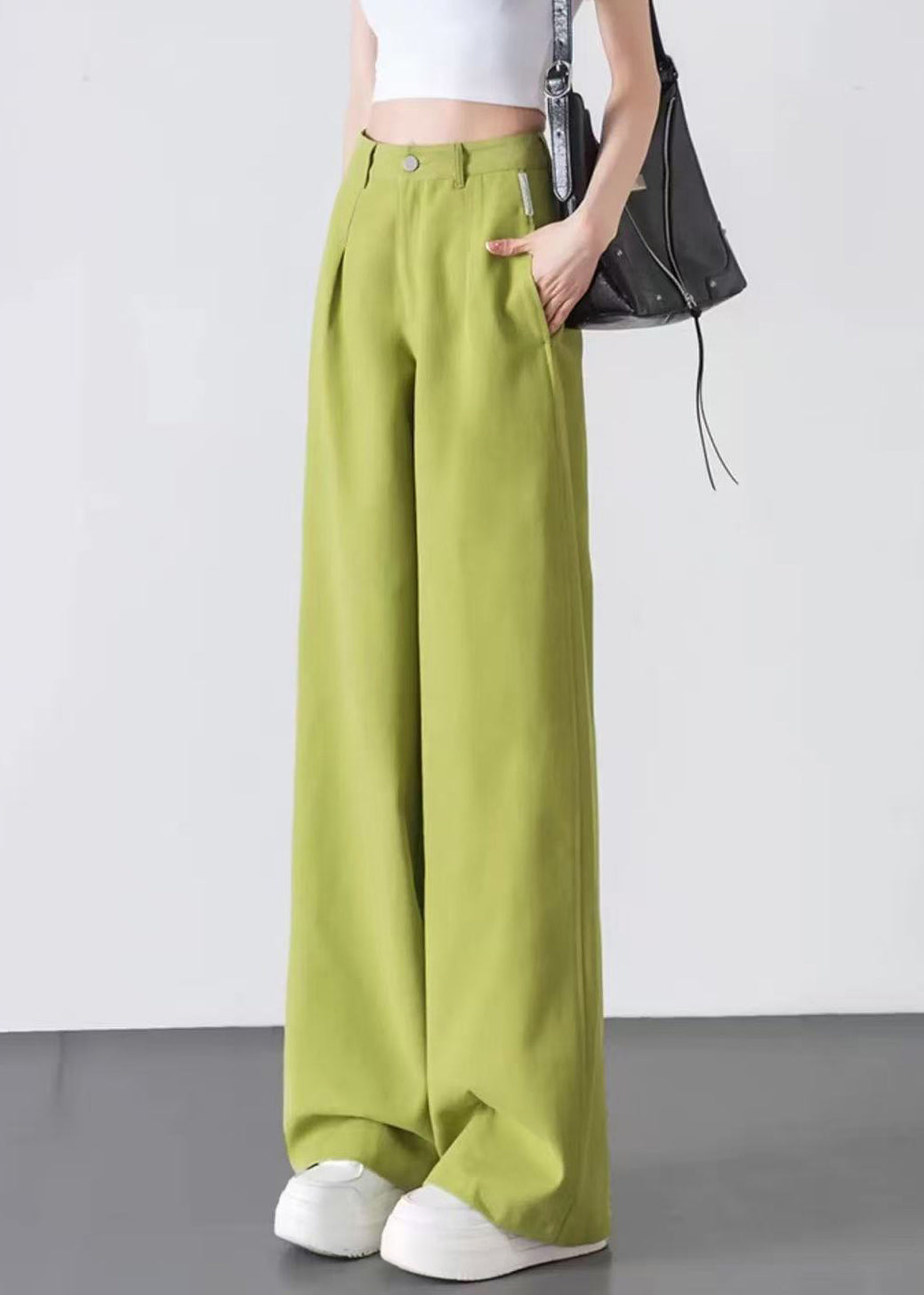 Fruit Green Denim Straight Pants High Waist Spring