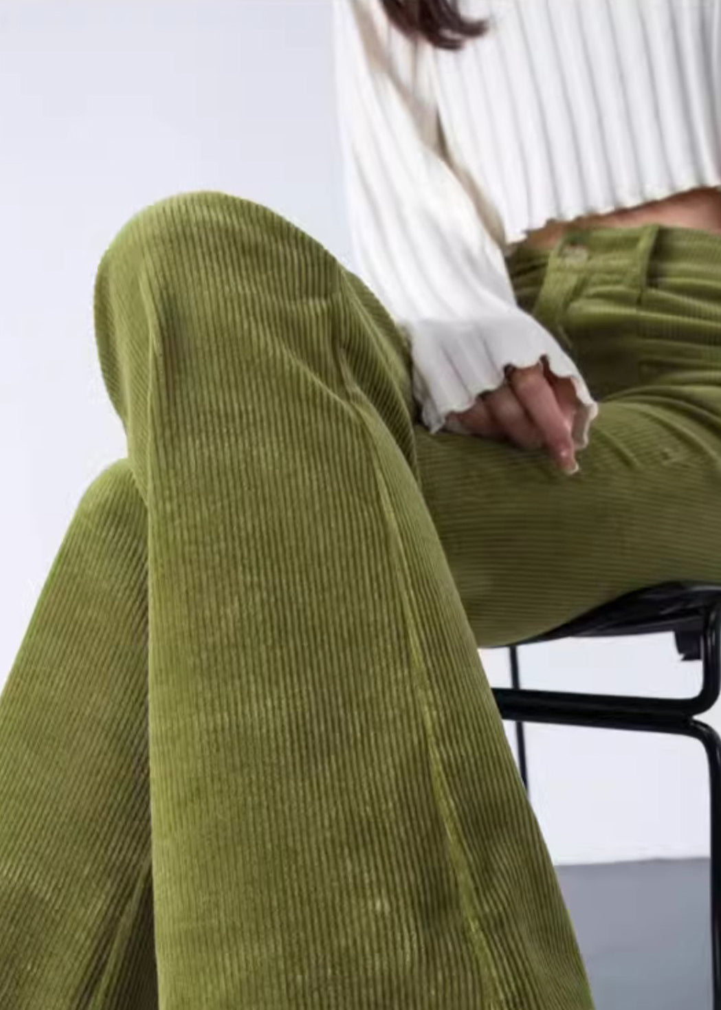 Fruit Green Silm Fit Corduroy Bell-bottom Trousers Spring