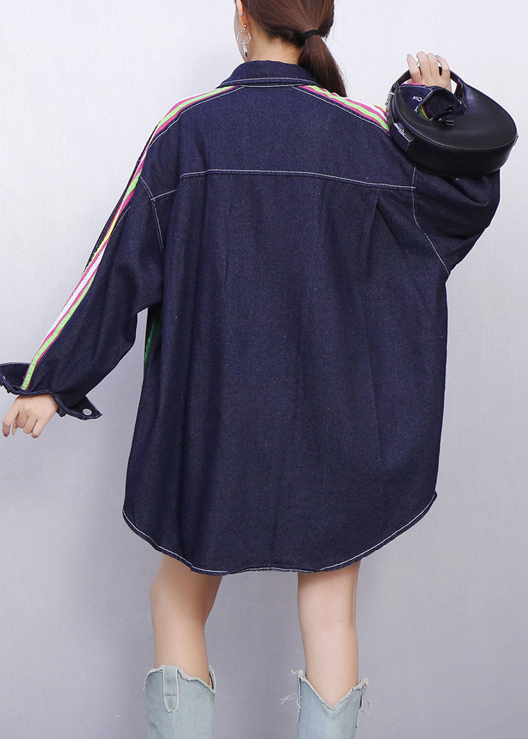 Fun Filled Blue Smiley Striped Denim Coats Fall