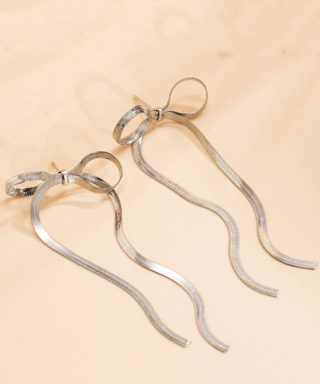 Gold Weave Bow Tassel Long Drop Earrings for Women