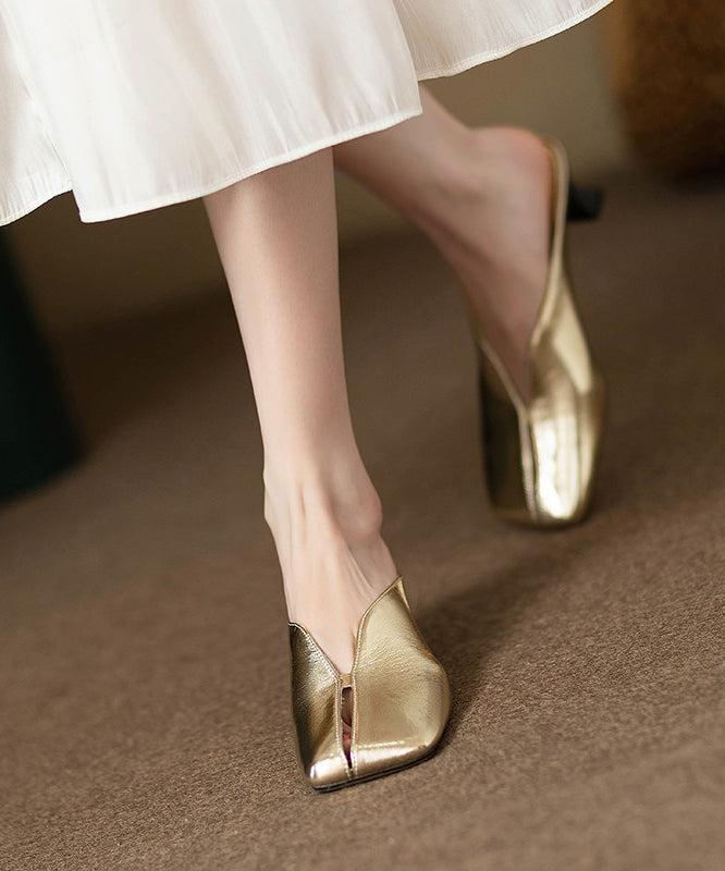 Golden Faux Leather Vintage Splicing Thong Sandals