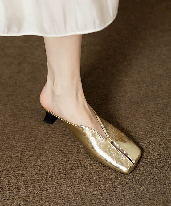 Golden Faux Leather Vintage Splicing Thong Sandals