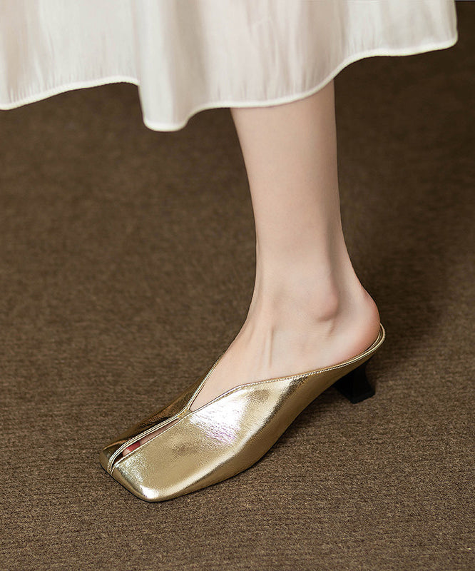 Golden Faux Leather Vintage Splicing Thong Sandals