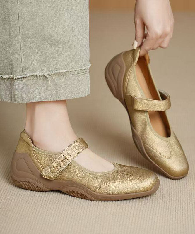 Golden Flat Shoes For Women Buckle Strap Flat Shoes