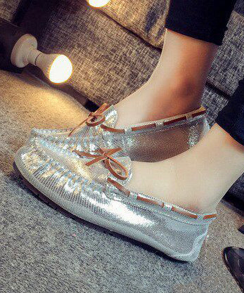 Golden Flat Shoes For Women Faux Leather Simple Flats