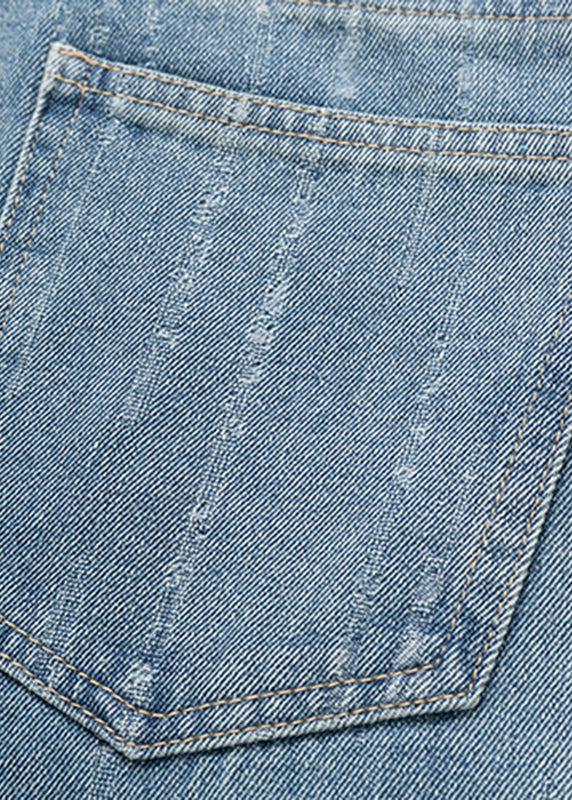 Gradient Color Blue Pockets Patchwork High Waist Straight Jeans