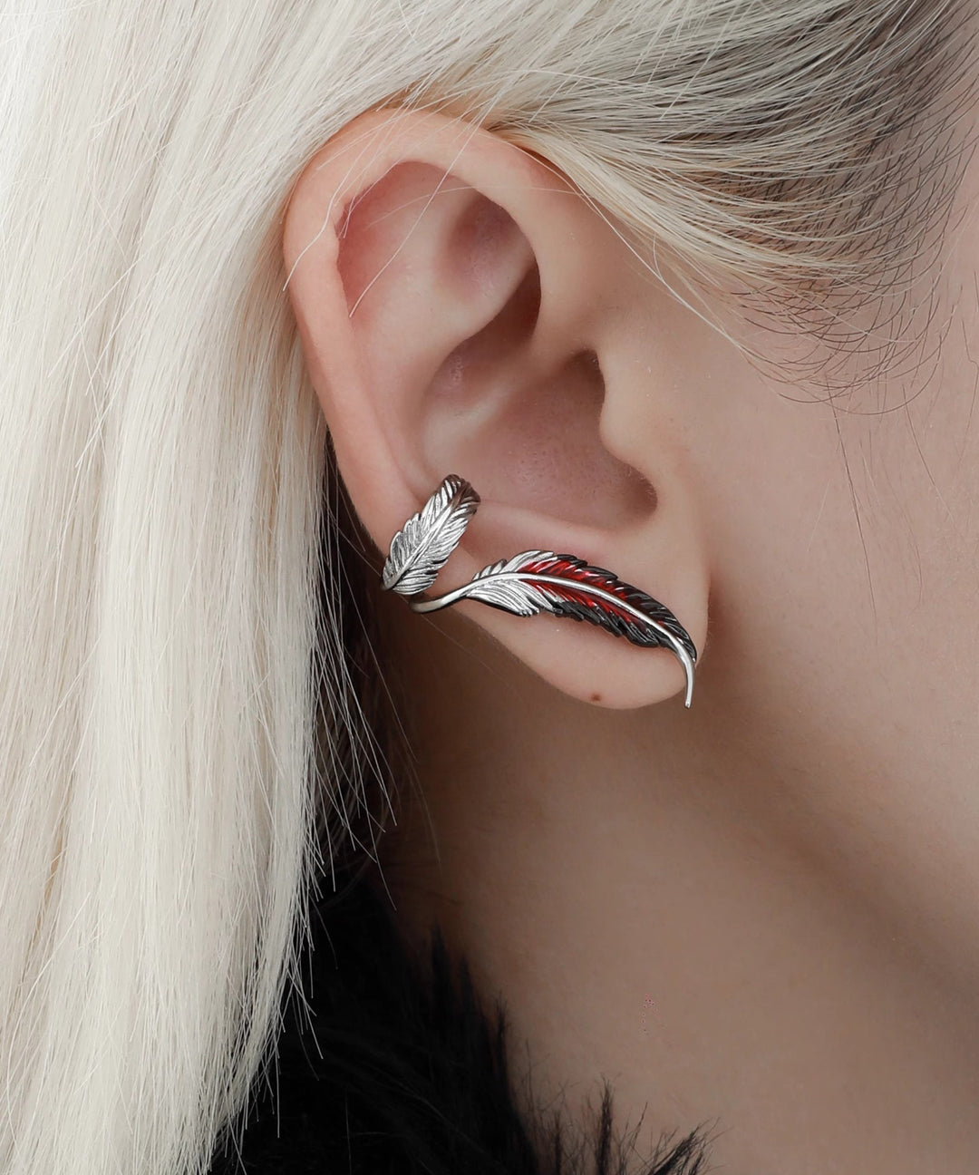 Gradient Color Copper Asymmetrical Feather Tassel Stud Earrings