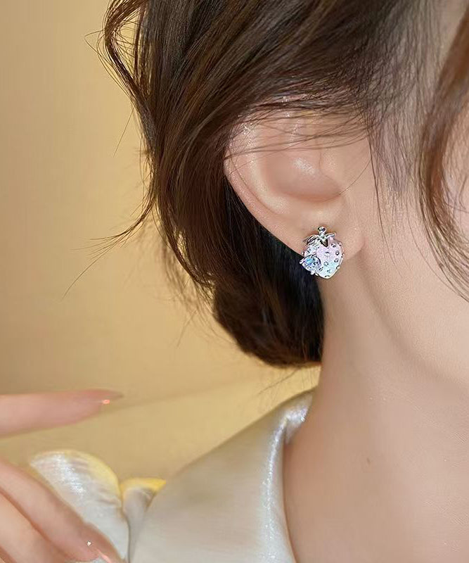 Gradient Color Pink Alloy Zircon Strawberry Stud Earrings