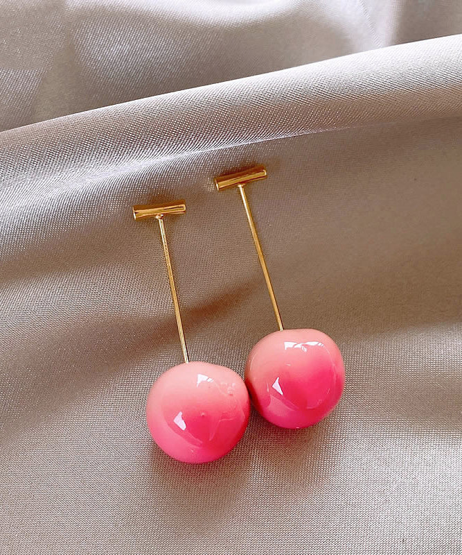 Gradient Color Pink Copper Alloy Cherry Drop Earrings