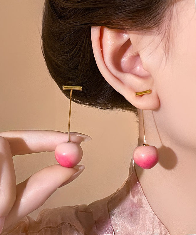 Gradient Color Pink Copper Alloy Cherry Drop Earrings