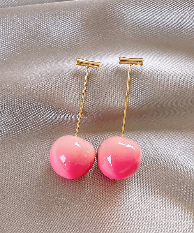 Gradient Color Pink Copper Alloy Cherry Drop Earrings