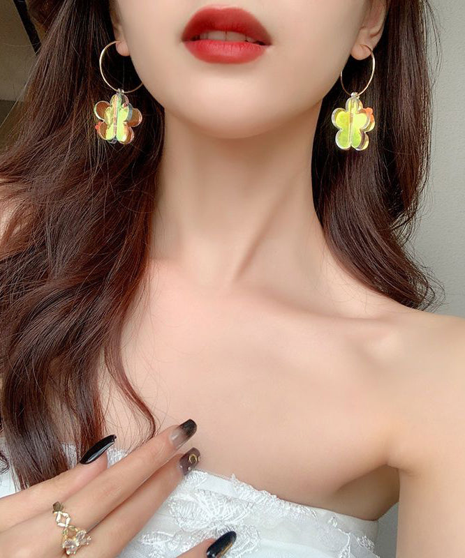 Gradient Color Rainbow Acrylic Floral Hoop Earrings