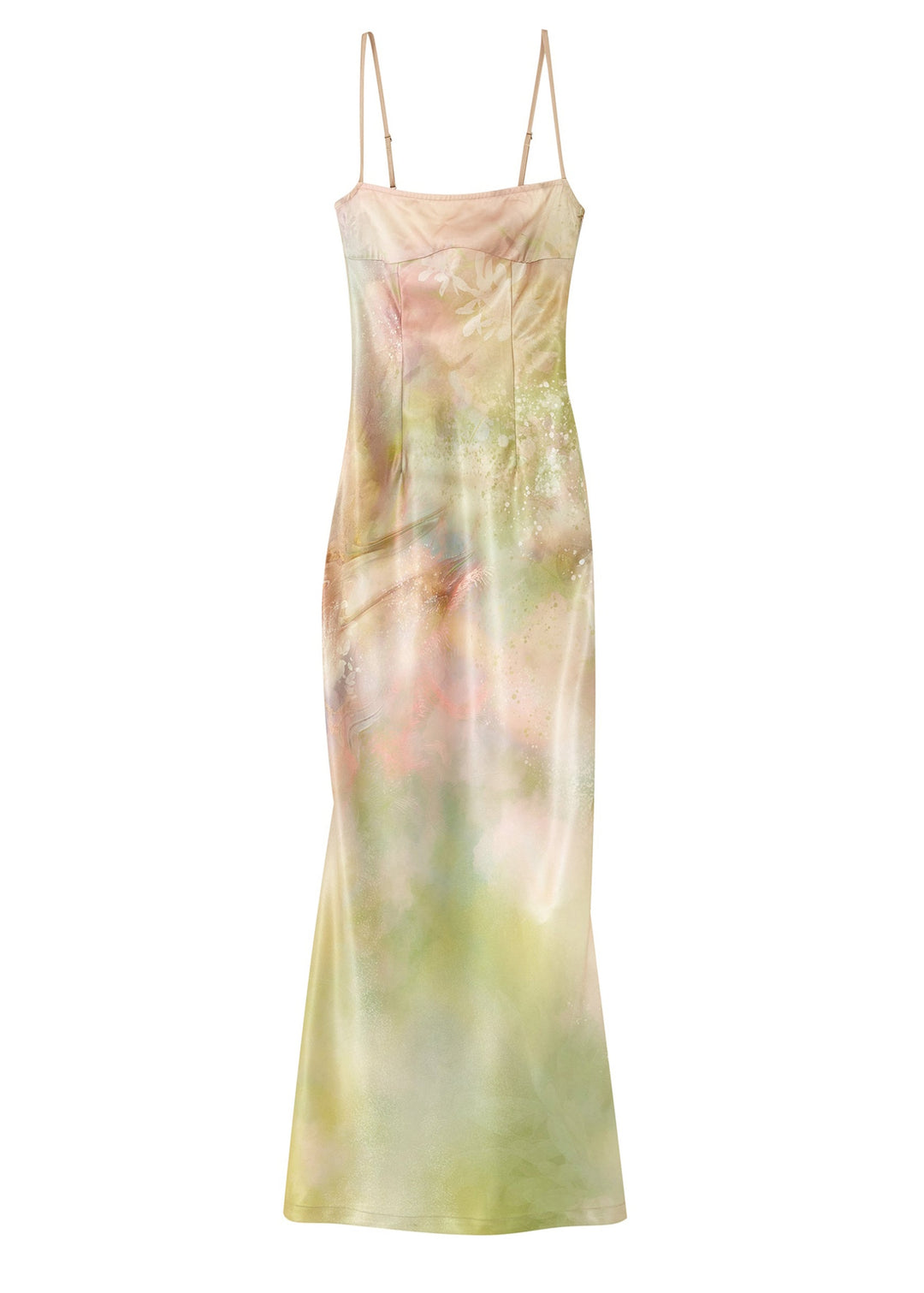 Gradient Color Side Open Silk Spaghetti Strap Dress Cold Shoulder Summer