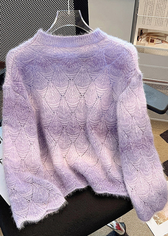 Gradient Purple Knit Sweater Oversized Rhinestone Winter