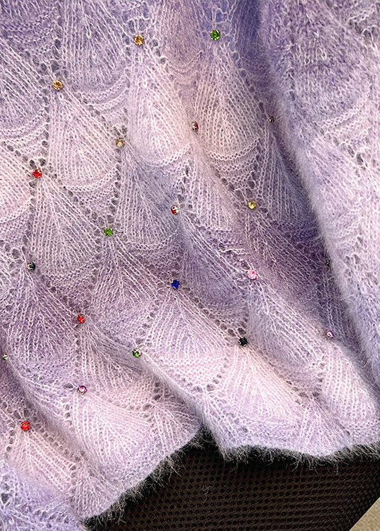 Gradient Purple Knit Sweater Oversized Rhinestone Winter