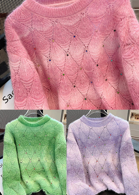 Gradient Purple Knit Sweater Oversized Rhinestone Winter