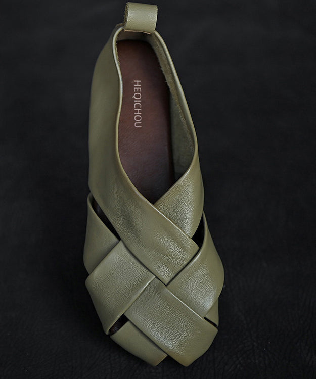 Grass Green Flat Shoes Cross Strap Flat Feet Shoes