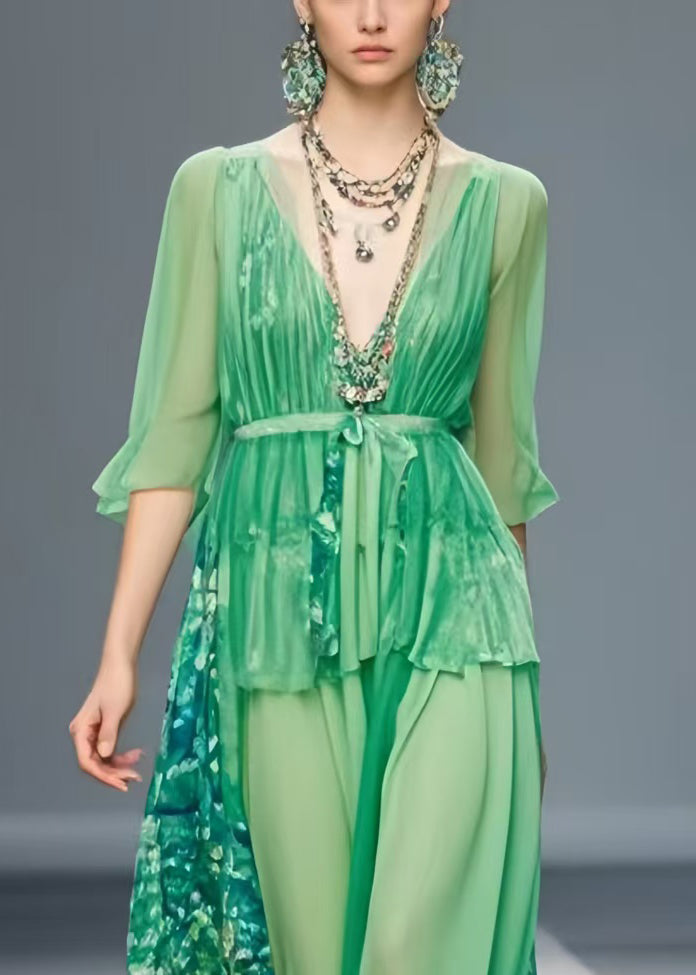 Grass Green Patchwork Chiffon Tunic Dresses Exra Large Hem Summer