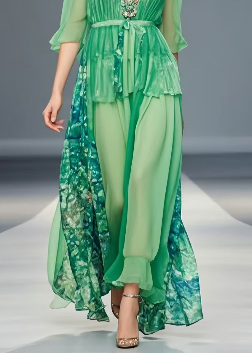 Grass Green Patchwork Chiffon Tunic Dresses Exra Large Hem Summer