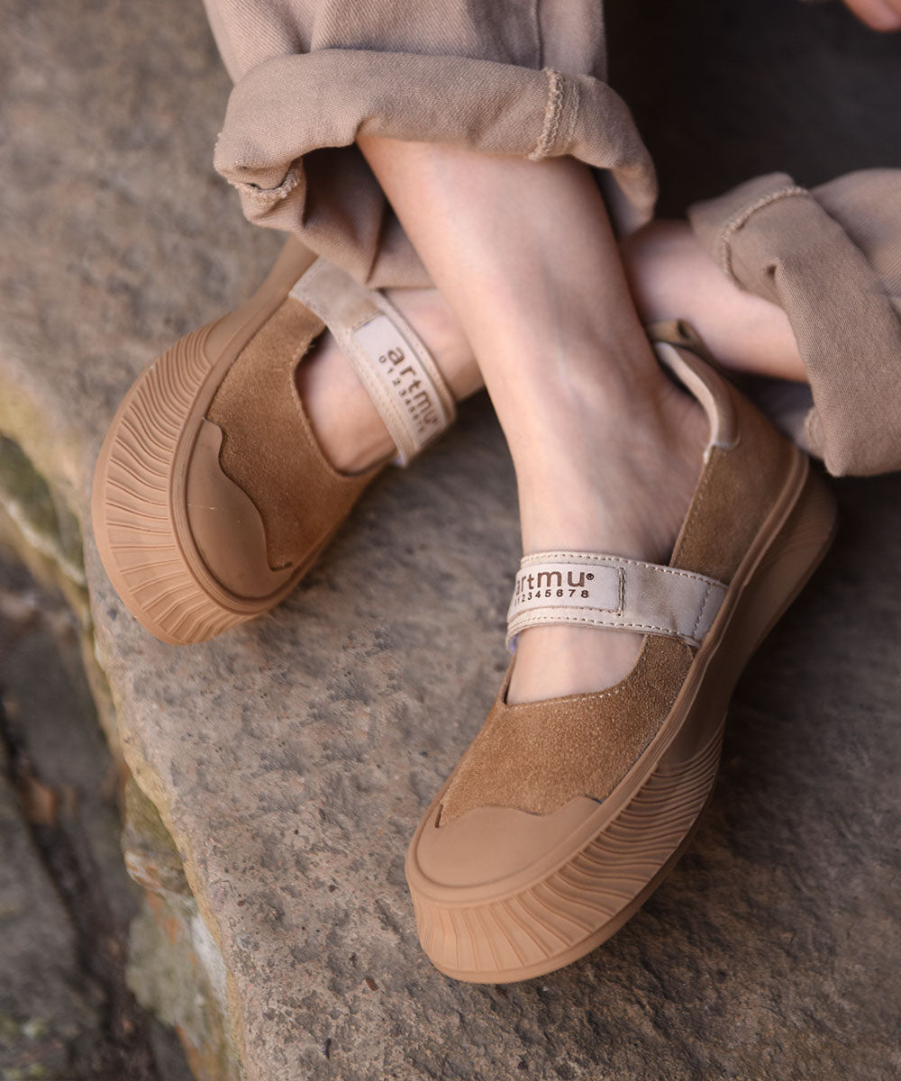 Green Buckle Strap Platform Suede Casual Splicing Flats