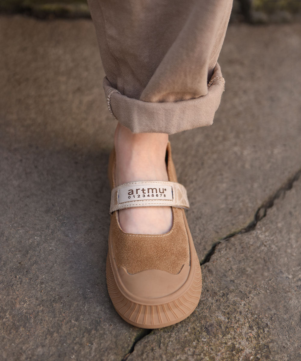 Green Buckle Strap Platform Suede Casual Splicing Flats