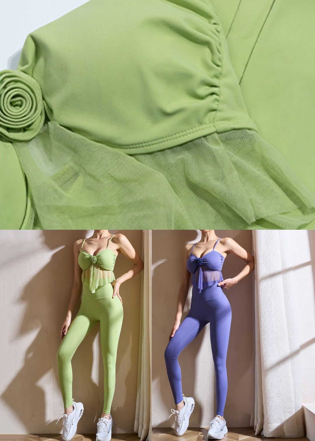 Green Bustier Top Sports Bra And Leggings Set Suit