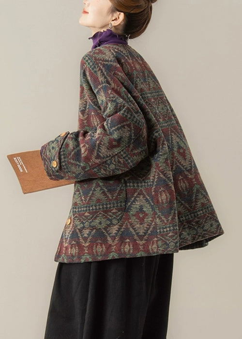 Green Button Pockets Oversized Cotton Filled Parka O Neck