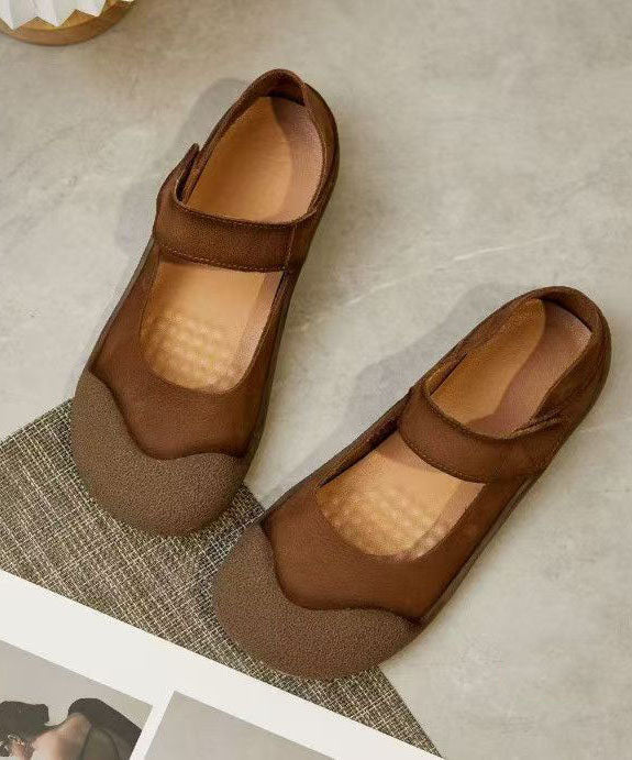 Green Cowhide Leather Flat Shoes For Women Splicing Buckle Strap